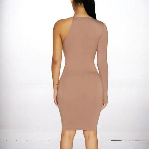 🌻NWOT Naked Wardrobe Coco Tan One-Shoulder Body-Con Minidress | Size L - Picture 4 of 8
